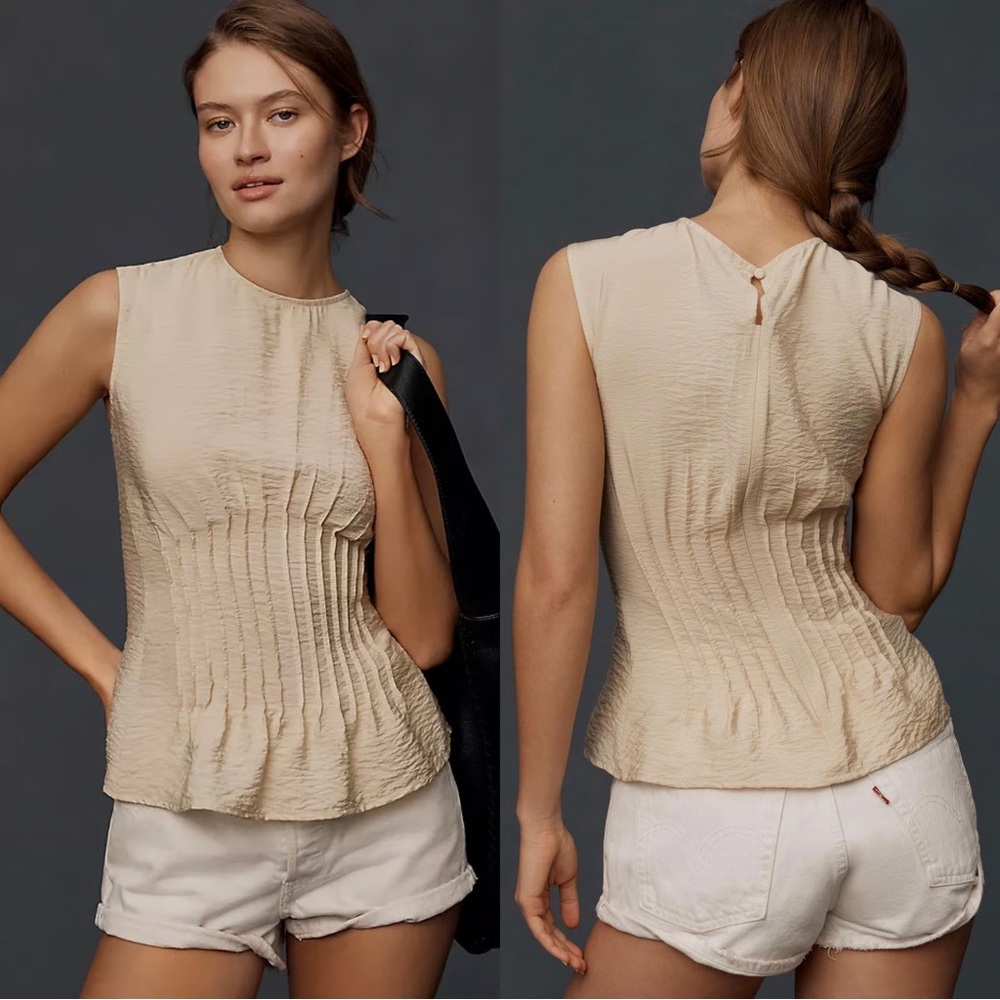 Nwt Anthropologie The Della Pleated-Waist Shell‎ Top beige